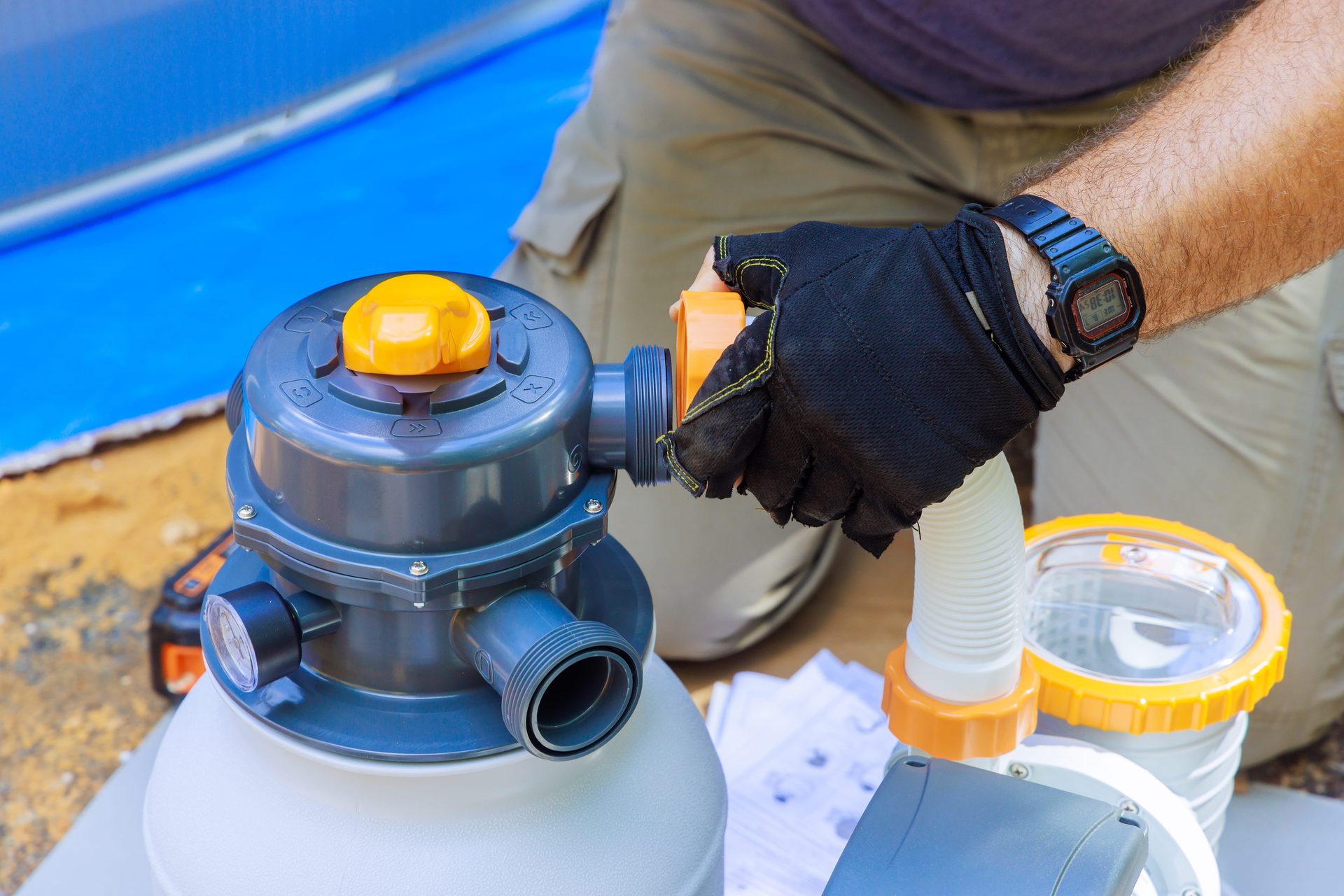 Technicians carrying out a pool repair